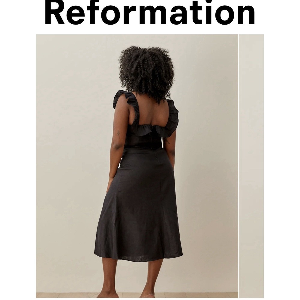 Reformation Women's Amethyst Linen Midi Dress Black Sz‎ 6 - Picture 14 of 14